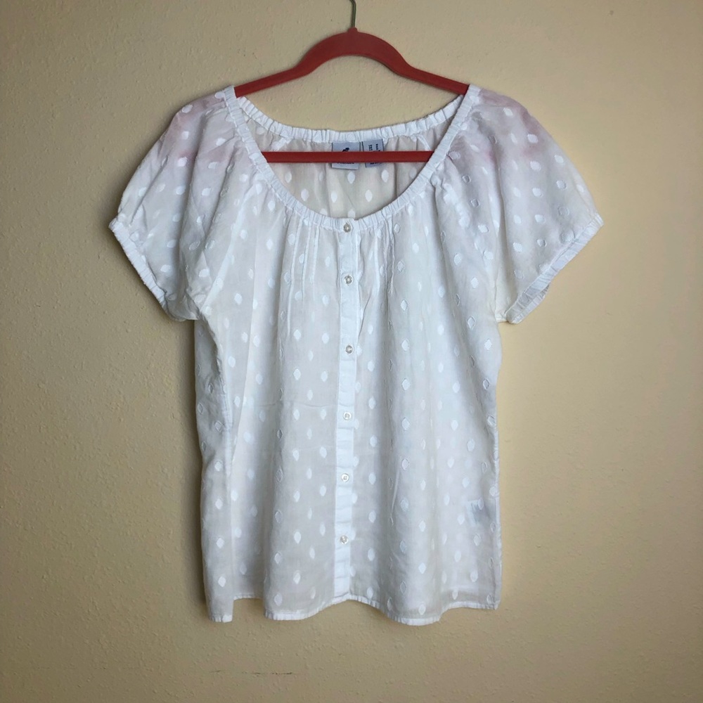 Caribbean Joe Short Sleeve Top Womens Medium Crew Neck Sheer White 100% Cotton